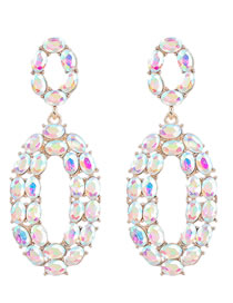 Fashion Ab Color Geometric Diamond Oval Stud Earrings