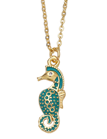 Fashion Turquoise Copper Drop Oil Seahorse Necklace