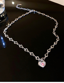 Fashion Necklace - Silver Alloy Diamond Heart Chain Necklace