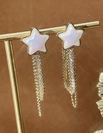 Fashion Gold Pearl Pentagram And Diamond Tassel Drop Earrings