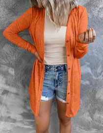 Fashion Orange Red Solid Button Long Sleeve Cardigan