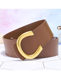 Fashion Caramel Colour Leather Wide Belt With Metal Buckle