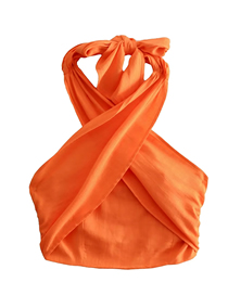 Fashion Orange Cotton And Linen Cross Halter Top