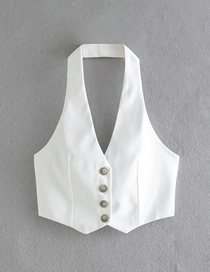 Fashion White Woven Halterneck Button-down Vest