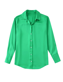 Fashion Green Silk-satin Button-up Shirt