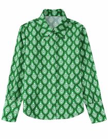 Fashion Green Printed Lapel Shirt