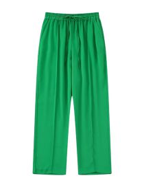 Fashion Green Woven Crinkled Straight-leg Trousers