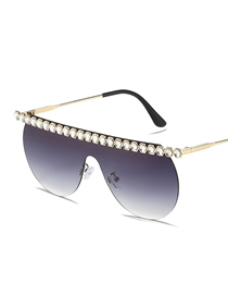 Fashion Gold Frame Gradient Gray Sheet Large-frame Metal Semi-circle Sunglasses With Diamonds