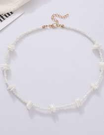 Fashion White Geometric Rice Beads And Gravel Beaded Necklace