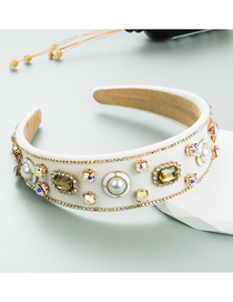 Fashion Pearl Geometric Diamond And Pearl Wide Brim Headband