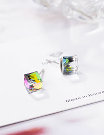 Fashion Colorful Geometric Square Crystal Sugar Cube Stud Earrings