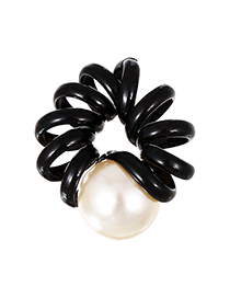 Fashion Black Plastic Telephone Wire Pearl Hair Tie