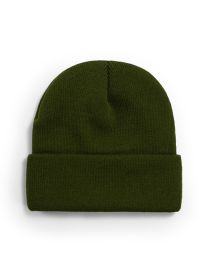 Fashion 124 Inner Army Green Solid Color Wool Knit Rollover Hat