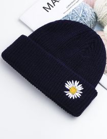 Fashion Navy Blue Daisy-embroidered Knitted Sweater Hat