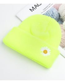 Fashion Fluorescent Yellow Daisy-embroidered Knitted Sweater Hat