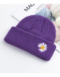 Fashion Purple Daisy-embroidered Knitted Sweater Hat