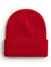 Fashion Big Red Solid Knit Rollover Hat
