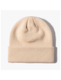 Fashion Beige Solid Knit Rollover Hat