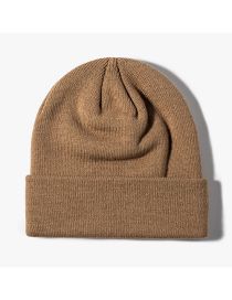 Fashion Dark Khaki Solid Knit Rollover Hat