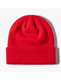 Fashion Bright Red Solid Knit Rollover Hat