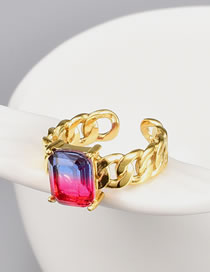 Fashion Gold Titanium Steel Square Diamond Ring Chain Open Ring