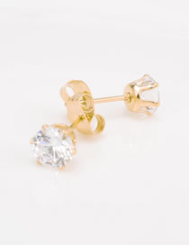Fashion Gold Titanium Steel Gold Plated Round Zirconium Stud Earrings