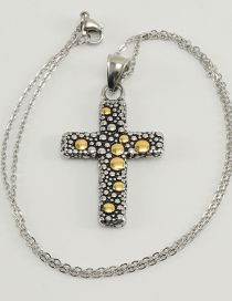 Fashion Gold Between Steel Stainless Steel Diamond Cross Necklace