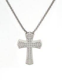 Fashion Steel Color Stainless Steel Diamond Cross Necklace