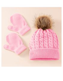 Fashion Pink Two-piece Wool Knitted Wool Ball Hood All-inclusive Glove Set