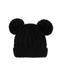 Fashion Black Wool Knitted Fur Ball Hat