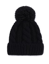 Fashion Black Wool Knitted Fur Ball Hat