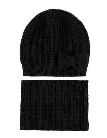 Fashion Black Knitted Bow Knot Pullover Hat Scarf Set
