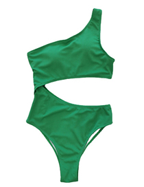 Fashion Green Solid One-shoulder Cutout One-piece Swimsuit
