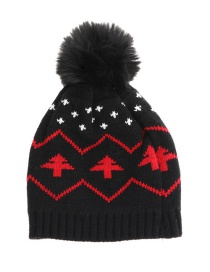 Fashion Black Acrylic Christmas Knit Pom Pom Hat（for children)