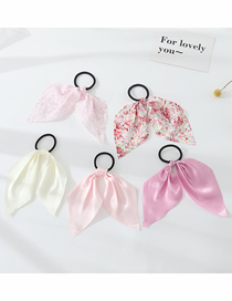 Fashion Pink Fabric Floral Long Tail Bow Hair Tie Set
