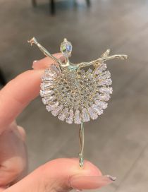 Fashion Silver Alloy Diamond Ballet Brooch