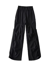 Fashion Black Pleated Multi-button Paneled Cargo Straight-leg Pants