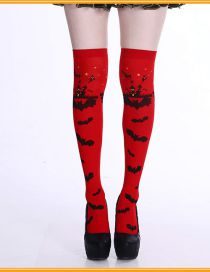 Fashion Bat Socks Red Halloween Print Stockings