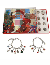 Fashion Christmas Set (2pcs) Christmas Calendar Gift Box Diy Cartoon Elk Santa Claus Bracelet Set
