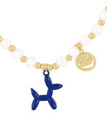 Fashion Navy Blue Copper Inlaid Zirconia Smiley Oil Balloon Dog Pendant Pearl Necklace