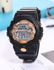 Fashion Black Gold Pu Geometric Round Dial Watch