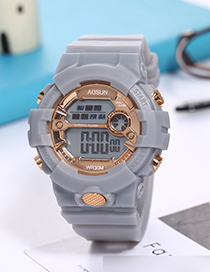 Fashion Grey Gold Pu Geometric Round Dial Watch
