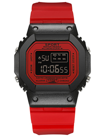 Fashion Red Pu Geometric Square Dial Watch
