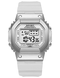 Fashion Silver Pu Geometric Square Dial Watch