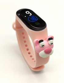 Fashion Skin Tone Pink Panther Plastic Cartoon Rectangular Dial Watch