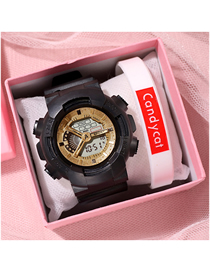 Fashion 929 Black Gold Pu Geometric Round Dial Watch