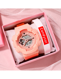 Fashion 929 Pink Pu Geometric Round Dial Watch