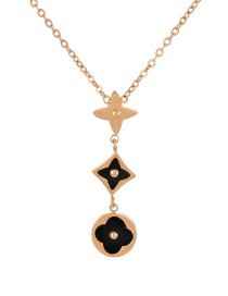 Fashion Rose Gold + Black Titanium Shell Clover Pendant Necklace