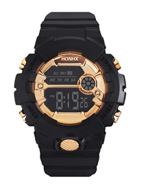 Fashion 591-99f Black Gold Pu Geometric Round Dial Watch
