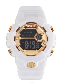 Fashion 591-99f Platinum Pu Geometric Round Dial Watch